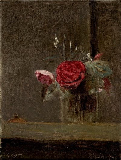 róże w szklance autorstwa Jean Baptiste Camille Corot
